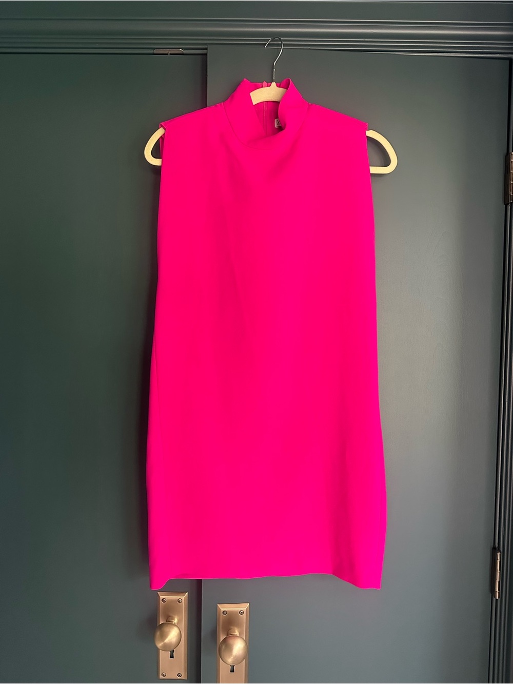 Zara Sleeveless Mock Neck Shift Dress in Hot Pink